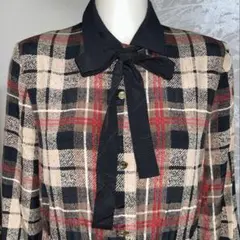 チェック　ワンピース　ヴィンテージ　日本製　国産　リボン