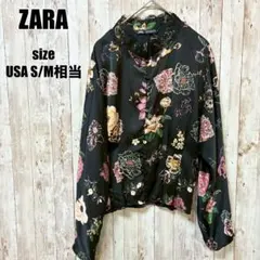 【ZARA】美品 花柄 レース フリル ブラウス M 華やか 大人 上品 黒