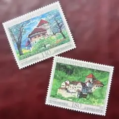 77546セール現品限　外国切手　リヒテンシュタイン発行建築物風景2種揃