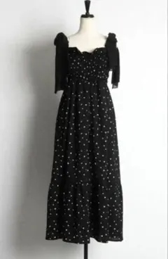 肩リボン付きハートプリントティアードワンピース トッコクローゼット