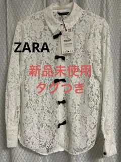 新品未使用タグつき　ZARA レースブラウス　リボンボタン　Mサイズ