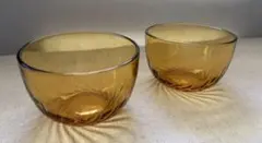 昭和レトロ アンバー（琥珀色） ガラス製　器 小鉢 飴色 スワール模様　2個