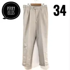 Perry Ellis PORTFOLIOツータックスラックス34/32ベージュのサムネイル