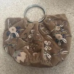 ZARA バッグ　パーティーバッグ　肩チェーン付き　ブラウン　花柄