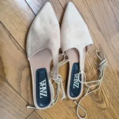 ZARA ベージュ スエード ポインテッドトゥサンダル