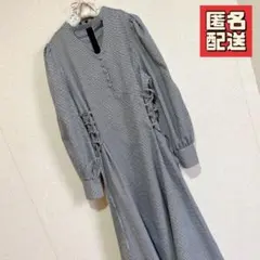 JUNOAH ジュノア レースアップチョーカーワンピース ギンガ厶 黒 XL