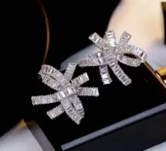 CZダイヤモンド リボン 花 フラワー バタフライ ブライダル パピヨン ピアス