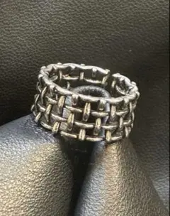 ヴィンテージ 網目 編み込み ワイドリング シルバー 調整可