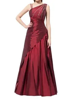 5号　ワインレッド片肩ストラップドレス