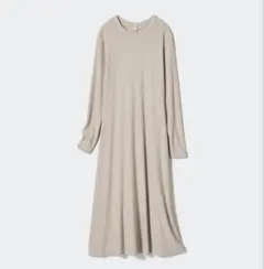 UNIQLO ユニクロ　クルーネック　リブフレアワンピース　ベージュ　Sサイズ