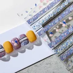 No.19　3D立体　青花瓷　ホトトギス　花柄　中華風　古風　ネイルシール