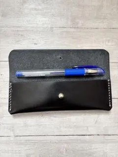 ブラックレザー 筆箱/ペンケース