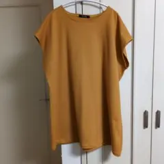 マスタード　半袖チュニック　重ね着　ハンドメイド