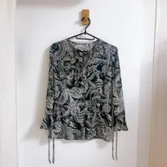 ANAYI ペイズリー柄ブラウス 七分袖 M ブラック ホワイト オフィスのサムネイル