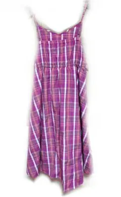 ピンク チェック柄 キャミ ワンピース ロングスカート