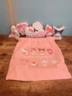 サンリオキャラクター　つみき　木製　巾着付き　キティ　マイメロ　クロミ