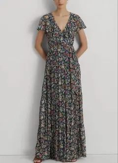 極美品 ローレン ラルフローレン　ウエストリボン　花柄　楊柳　マキシ　ワンピース