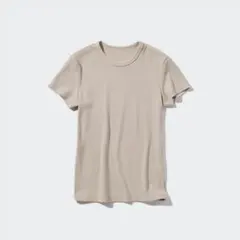 UNIQLO ソフトリブクルーネックT 半袖 L ベージュ
