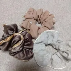 シュシュ　まとめ売り　ベージュ　カーキ　グレー　3点セット