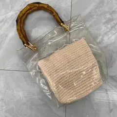 ノーブランド クリアバッグ バンブーハンドル インナーバッグ付き 透け感