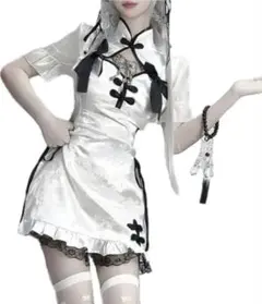 パンダ チャイナドレス チャイナ服 コスプレ 髪飾り 文化祭 ハロウィン 白黒