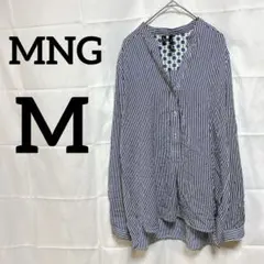 美品✨MNG 【M】ストライプ柄 長袖シャツ アシントップス ヘムトップス