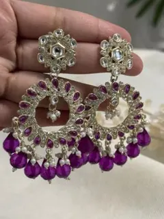 【新品】値下げ中: 人気デザイン・ 紫色系ストーン 大ぶりピアス