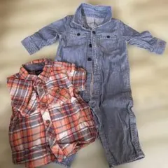babyGap チェック柄シャツ＆デニムロンパース 80cm