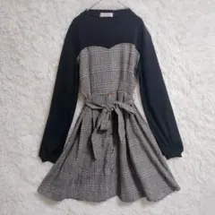 pumpkin port チェック柄 ドッキングワンピース 長袖 M