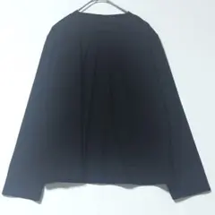 ブラック 長袖 プリーツ風デザイン ブラウス L