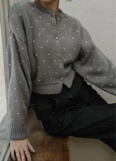 【willfully】ハートドットジャガードリバーシブルニットカーディガン