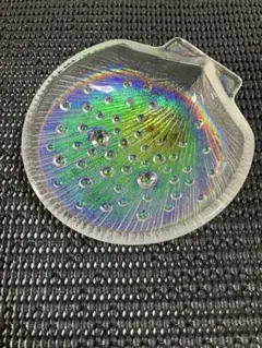 虹色ガラス貝殻型　　 ジュエリー　インテリアトレイ
