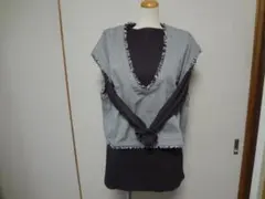 新品。グレー系 、フリンジベスト 、Mサイズ、ゆったりデザイン、オシャレ、ジレ