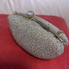 パーティバッグ　ビーズ　がま口　手持ち　ハンドル　ショルダー　シャンパンゴールド