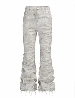 White Skinny Flared Pants Denim UK Drillのサムネイル