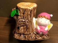 ファンシーレトロ 陶磁製 妖精と木のお家 貯金箱人形 [13cm] Peetのサムネイル