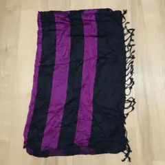 紫と黒の大判ストライプ ストール