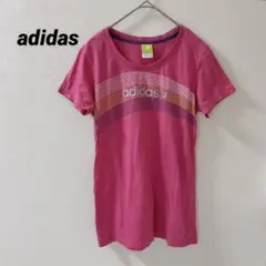 アディダス　ピンク　半袖　Tシャツ　綿100% 胸元ドット　カジュアル　Mサイズ