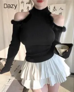 Dazy ブラック オフショルダー ニット