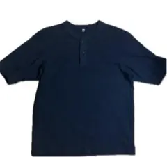 UNIQLO M ブラック　ボタン付きTシャツ　サーマル　半袖