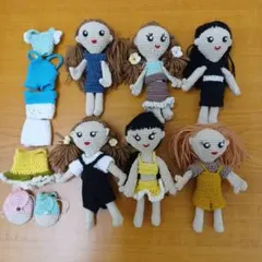 編みぐるみ　ハンドメイド　人形　6体セット　着せかえ付き