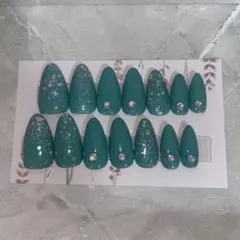 グリーンラメネイルチップ 14個セット