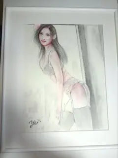 裸婦、美人画、絵画６号、窓ぎわ山本英二、真作、肉筆、新品額縁、高塚省吾、森本草介