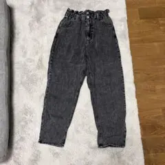 ハイウエスト デニムパンツ ブラック ケミカルウォッシュ