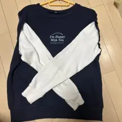 ネイビー ホワイト クルーネック トレーナー