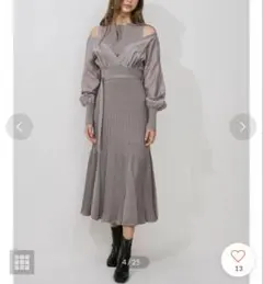 MERCURYDUO異素材ドッキングフレアロングスリーブニットワンピ