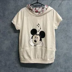 Disney ミッキーマウス フード付きトップス　半袖パーカー　L 耳付き