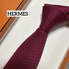 美品　エルメス　ネクタイ　赤ピンク　H柄H織ファソネ　結婚式