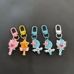 魔法少女風 ミニチュア ステッキ キーホルダー 5個セット
