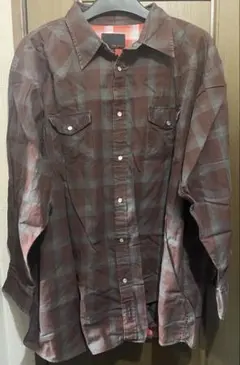 TOM JEANS 長袖ウェスタンシャツ 5L ブラウンxグレーのチェック